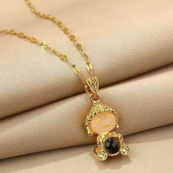 18K Gold Plated Bohemian Buddha With Projector Stone Pendant Necklace - Picture 5 of 10